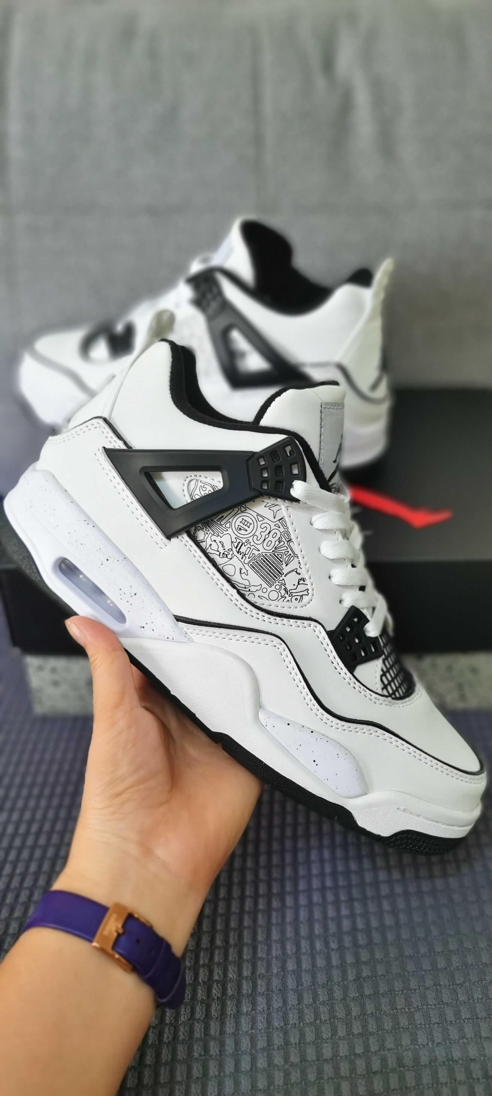 2021 Air Jordan 4 GS DIY White Black For Women - Click Image to Close